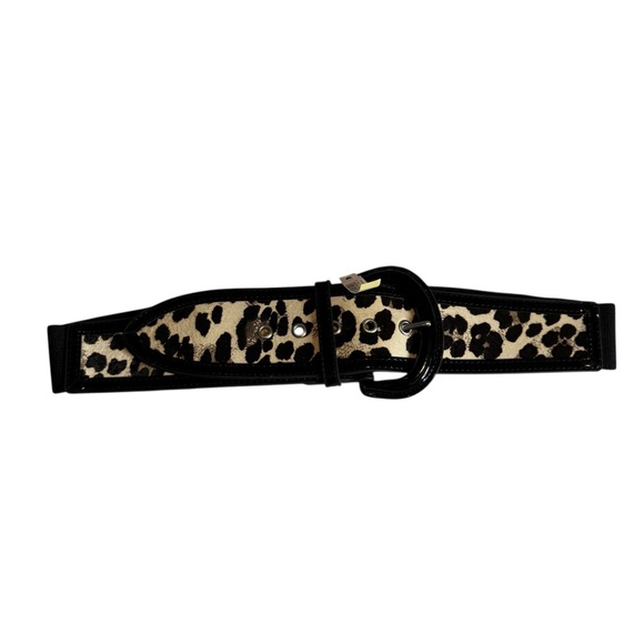 White House Black Market Leopard Calf Hair Blend Thick Belt Women’s Large New - Picture 7 of 7